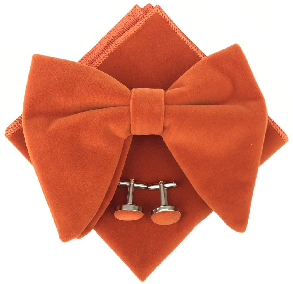 1812 Pre-Tied Oversized Bow Tie Tuxedo Velvet Bowtie Cufflinks Hankie Combo